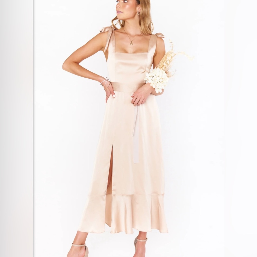 Show Me Your MuMu Claire Midi Dress - Champagne Luxe Satin - Size XS